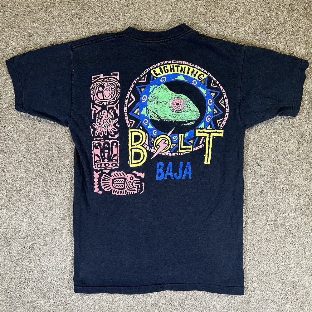 Vintage‎ Lighting Bolt Baja T-Shirt 90s Chameleon Surf Tee Made In USA Size M